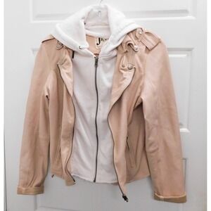 JKT JAKETT NYC Molly Leather w/Hoodie White Lining Jacket Blush Pink $385rt sz S